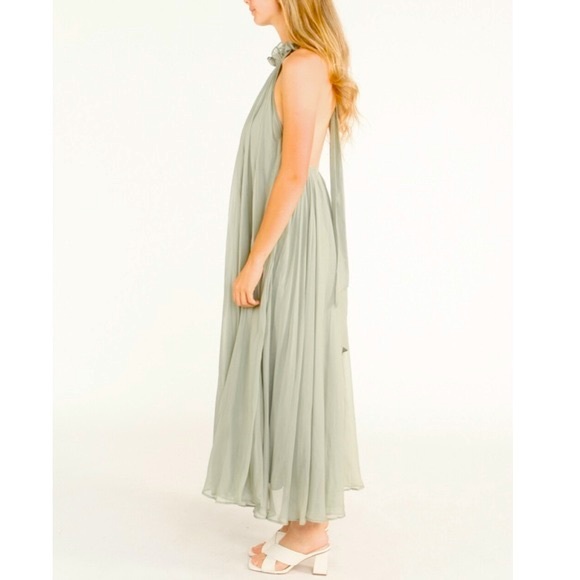 LEO&LIN Lavish Silk Chiffon Pleated Maxi Dress in Mint Green Colour. Brand New - Picture 5 of 9